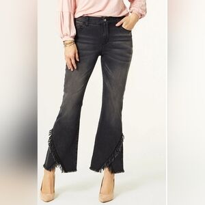 OMG ZoeyZip Jeans w/ Crossover Fringe | Black Denim